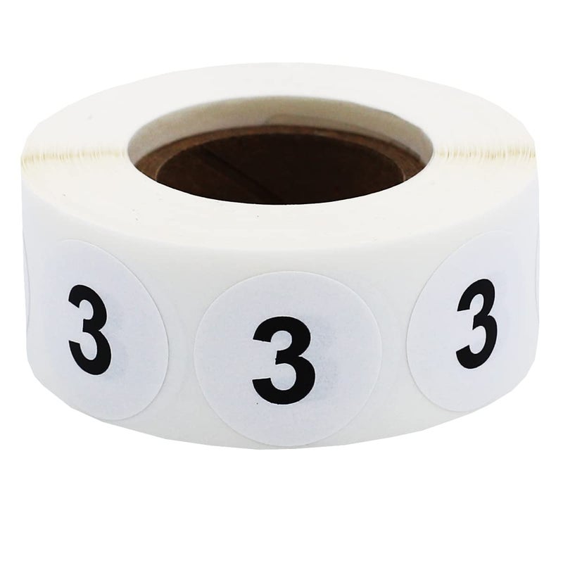 InStockLabels.com White with Black Number 3 Circle Dot Stickers, 3/4 Inch Round, 500 Labels on a Roll - Image 1